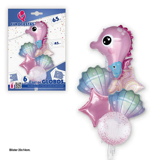 SET GLOBOS FOIL CABALLITO MAR ROSA PQ.12 - yupiparty