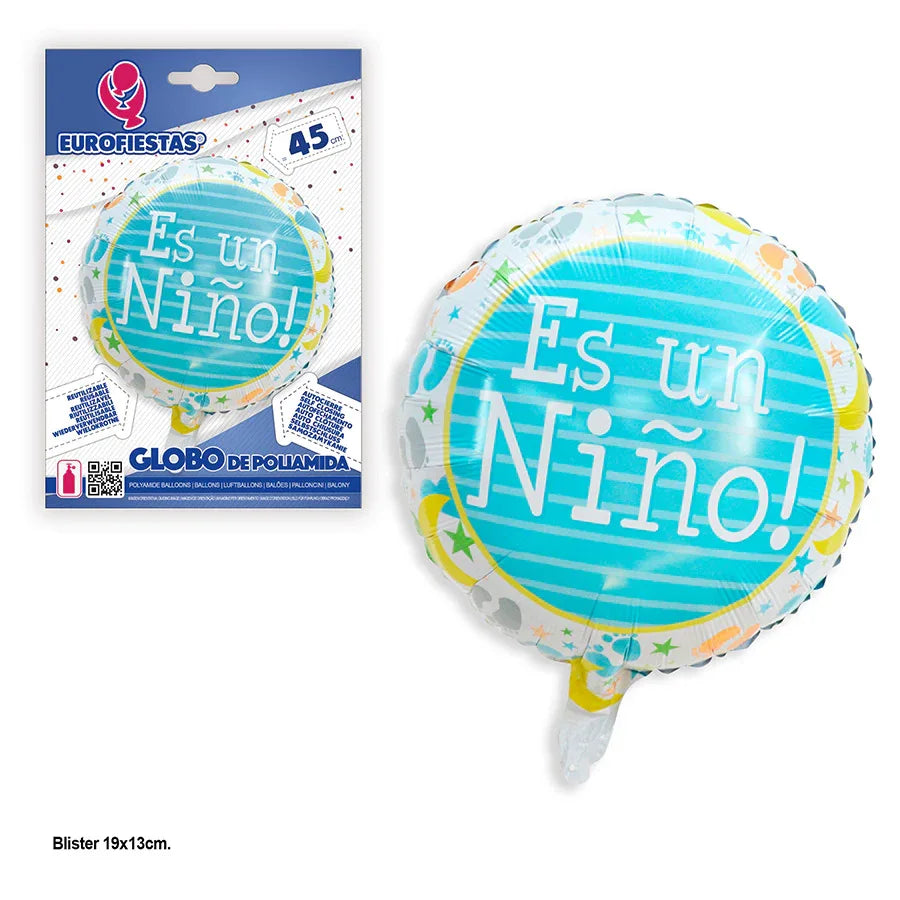GLOBO FOIL REDONDO AZUL ES UN NIÑO - yupiparty