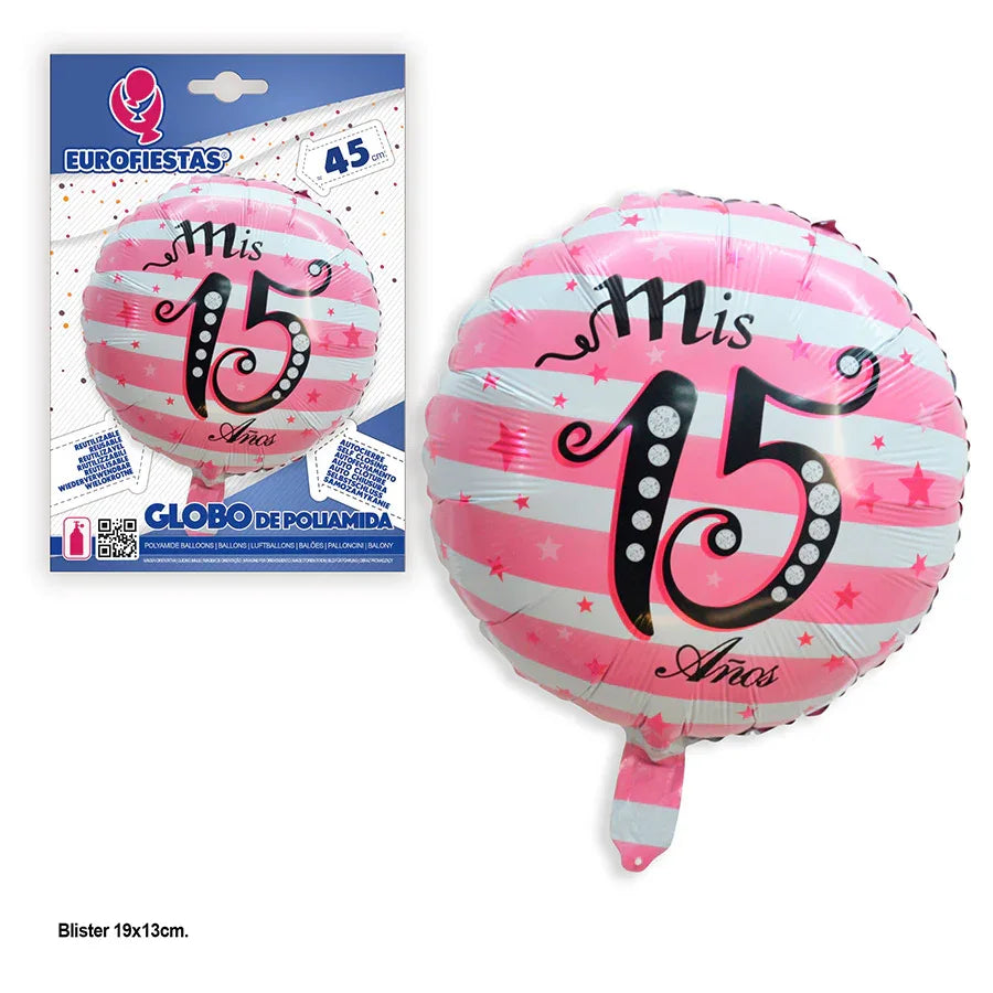 GLOBO FOIL REDONDO MIS 15 AÑOS FUCSIA - yupiparty