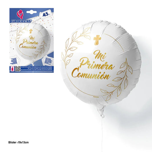 GLOBO FOIL BLANCO COMUNI.ORO H.CRUZ 45cm - yupiparty