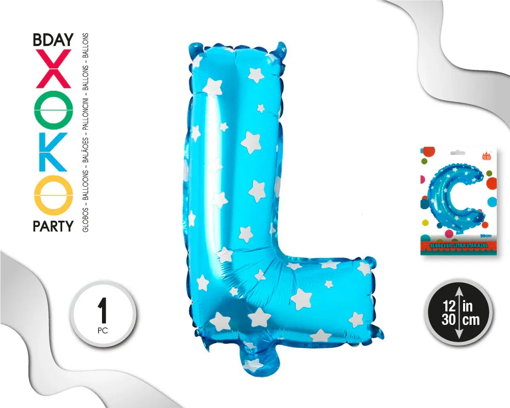 GLOBO FOIL AZUL ESTRELLAS 30 CMS L - yupiparty