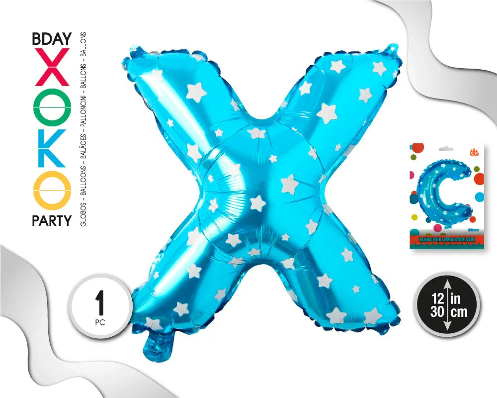 GLOBO FOIL AZUL ESTRELLAS 30 CMS X - yupiparty