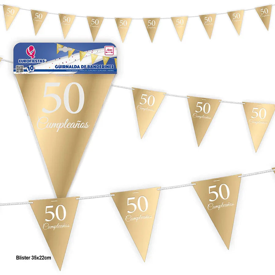 BANDERIN ORO 50 CUMPLEAÑOS - yupiparty