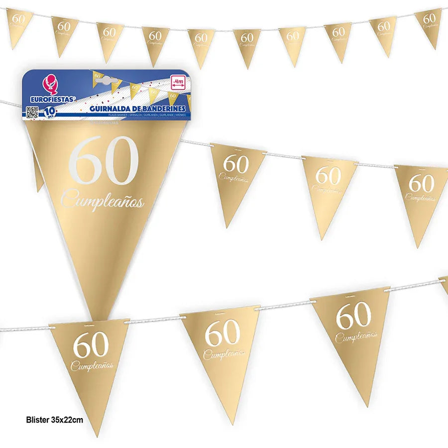 BANDERIN ORO 60 CUMPLEAÑOS - yupiparty