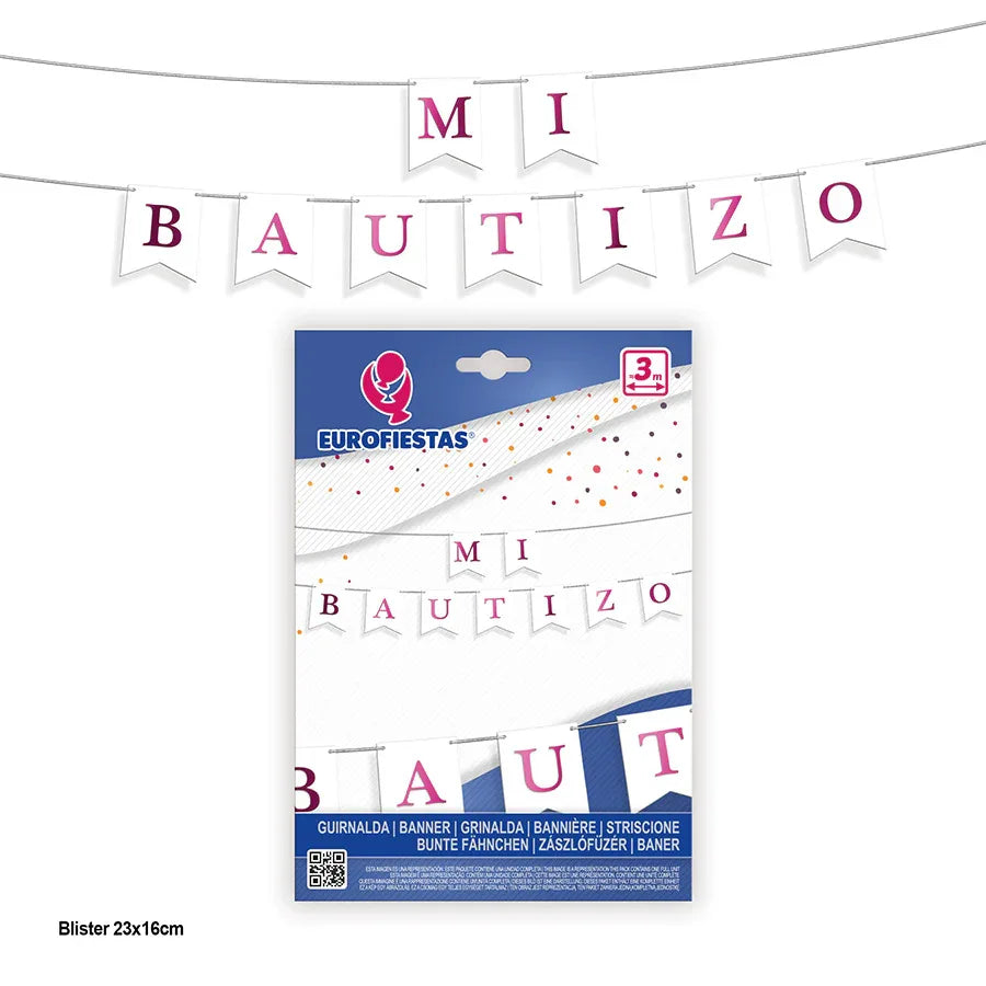 GUIRNALDA MI BAUTIZO BLANCA/ROSA MET - yupiparty