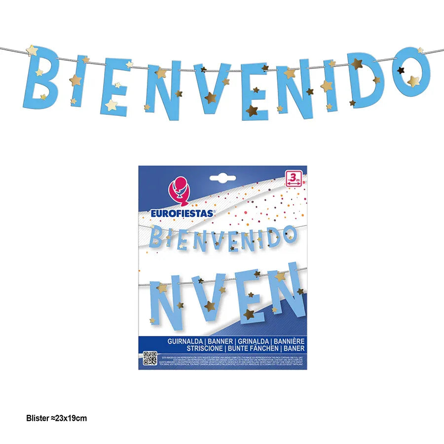 GUIRNALDA BIENVENIDO AZUL ESTRELL.ORO - yupiparty