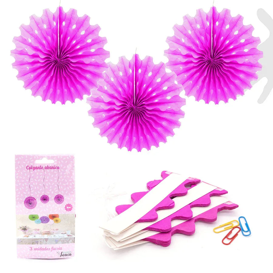 COLGANTE ABANICO FUCSIA*3-20cm - yupiparty