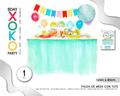 FALDA DE MESA TUL TURQUESA ESTRELLA 1.2M - yupiparty