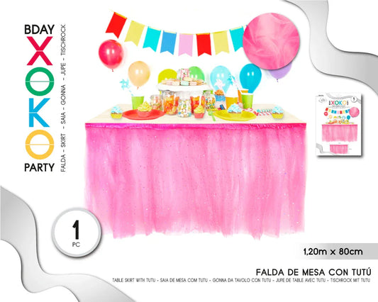 FALDA DE MESA TUL FUCSIA ESTRELLA 1.2M*8 - yupiparty