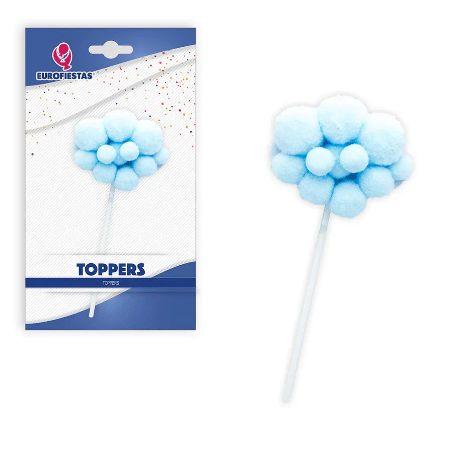 TOPPER NUBE POMPONES AZUL - yupiparty