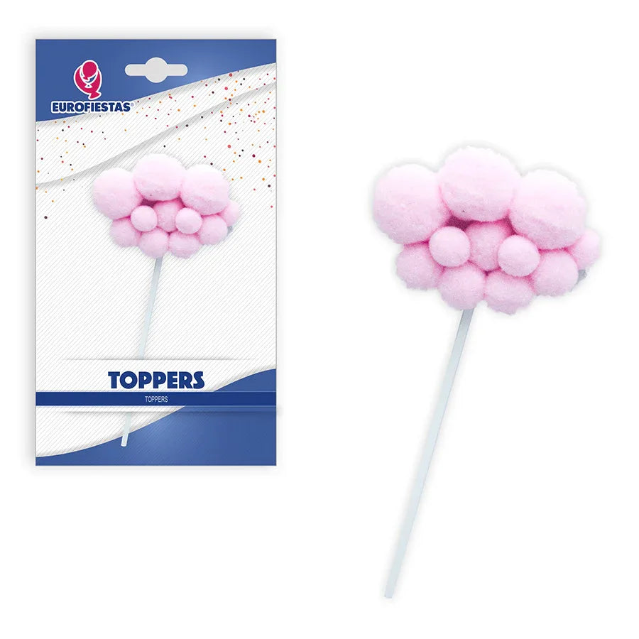 TOPPER NUBE POMPONES ROSA - yupiparty
