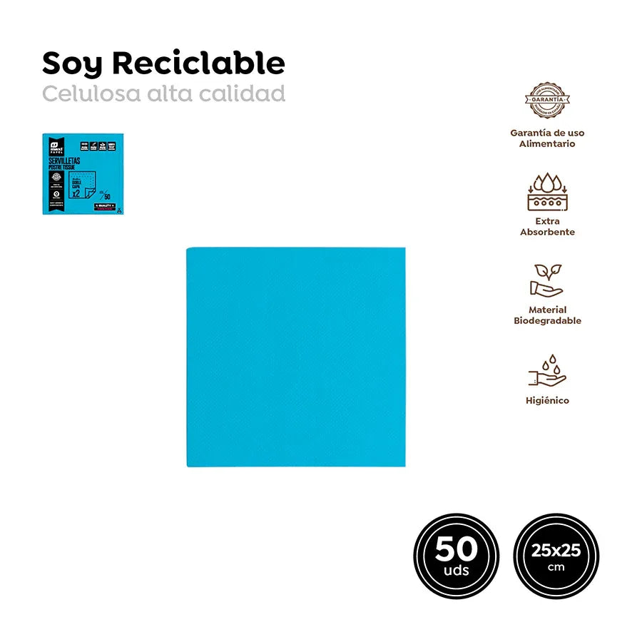 Servilleta Punta Punta Azul Nube 25x25Cm - yupiparty
