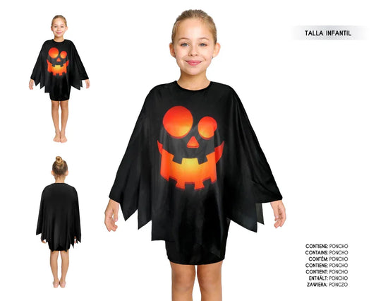 PONCHO 65CM INFANTIL CALABAZA NEGRA - yupiparty