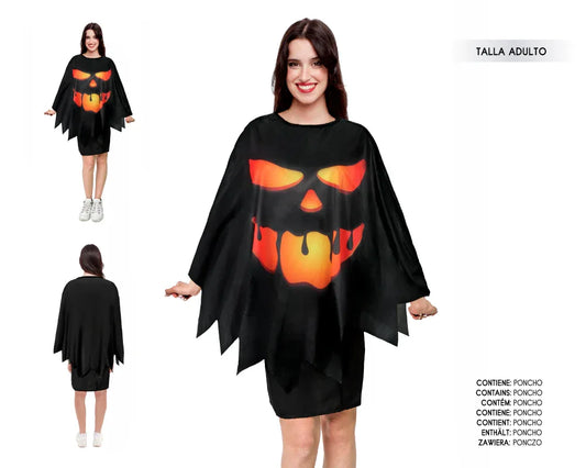 PONCHO 75CM ADULTO CALABAZA NEGRO - yupiparty