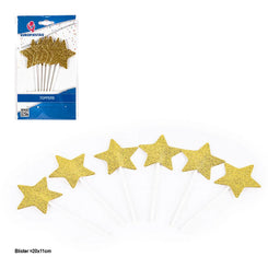 TOPPER ESTRELLAS PURPURINA ORO 6PCS - yupiparty
