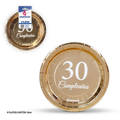 PLATO 18cm ORO 30 CUMPLEAÑOS - yupiparty
