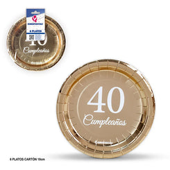 PLATO 18cm ORO 40 CUMPLEAÑOS - yupiparty