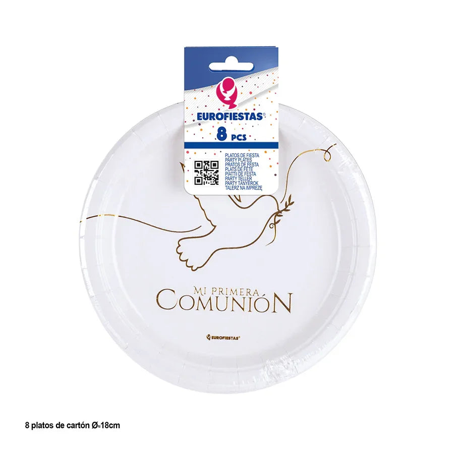 PLATOS COMUNIÓN PALOMA ORO 8pcs 18cm - yupiparty