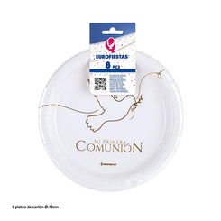 PLATOS COMUNIÓN PALOMA ORO 8pcs 18cm - yupiparty