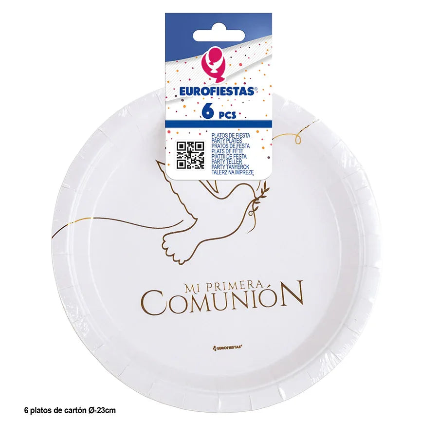 PLATOS COMUNIÓN PALOMA ORO 6pcs 23cm - yupiparty