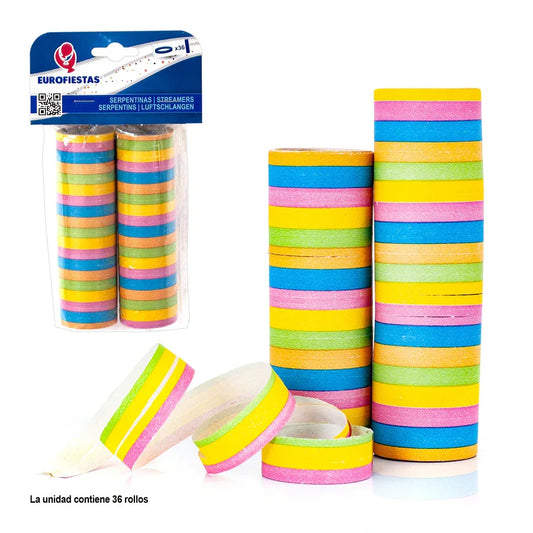 SERPENTINAS 36 ROLLOS COLORES PQ.12 C/14 - yupiparty