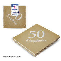 SERVILLETAS ORO 50 CUMPLEAÑOS - yupiparty