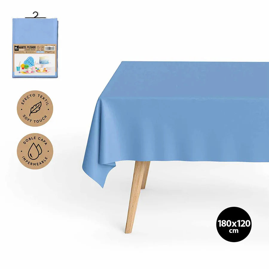MANTEL IMPERM. PLEGADO AZUL PASTEL 1,2X1 - yupiparty