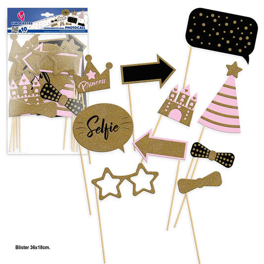 COMPLEMENTOS PHOTOCALL ORO Y ROSA SELFIE - yupiparty