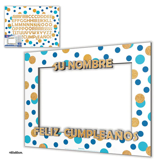 MARCO PHOTOCALL PERSONALIZABLE LUNARES AZUL LETRAS - yupiparty