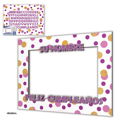 MARCO PHOTOCALL PERSONALIZABLE LUNARES ROSA LETRAS - yupiparty