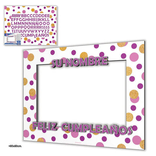 MARCO PHOTOCALL PERSONALIZABLE LUNARES ROSA LETRAS - yupiparty