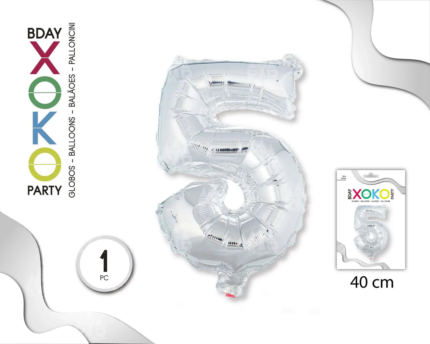 GLOBO FOIL 18/45CM PLATA 5 - yupiparty