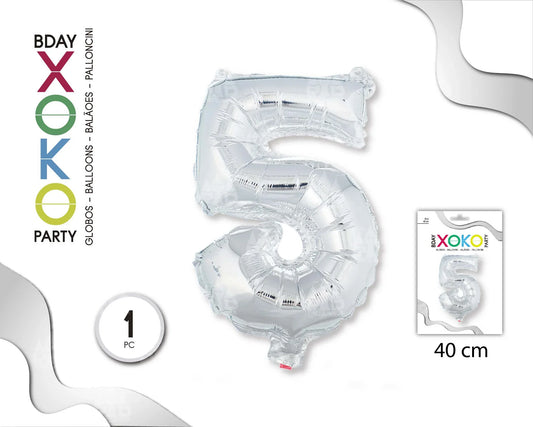 GLOBO FOIL 18/45CM PLATA 5 - yupiparty