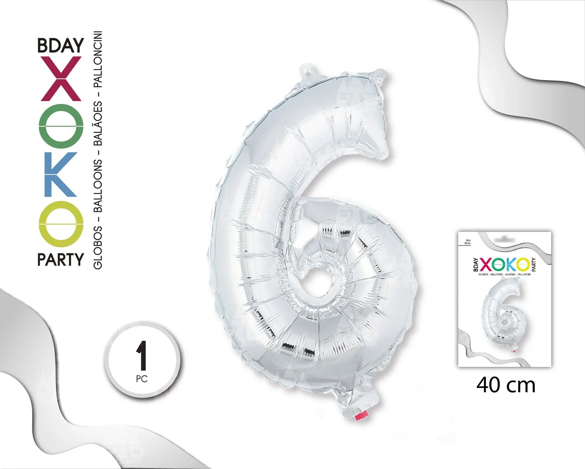 GLOBO FOIL 18/45CM PLATA 6 - yupiparty