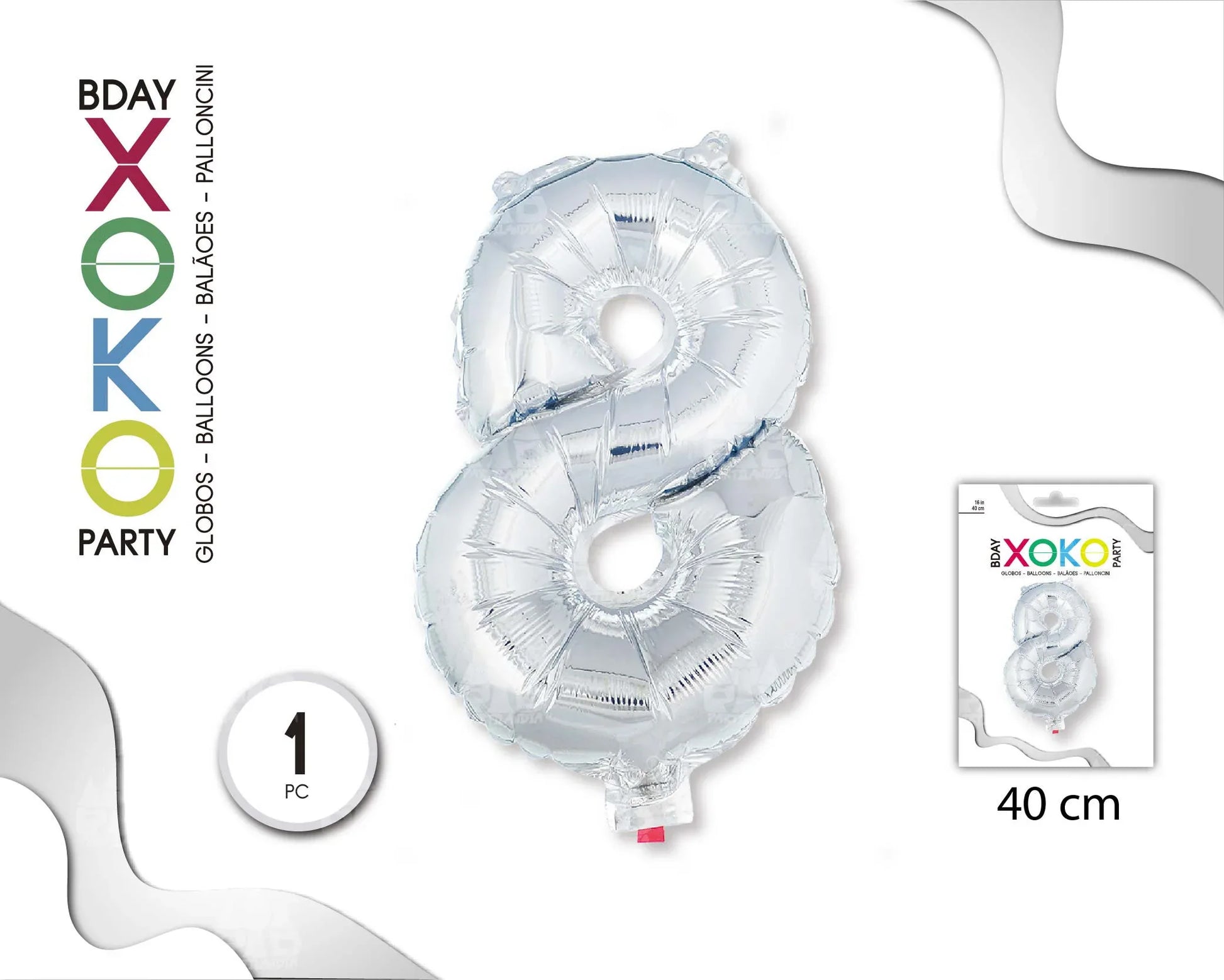 GLOBO FOIL 18/45CM PLATA 8 - yupiparty