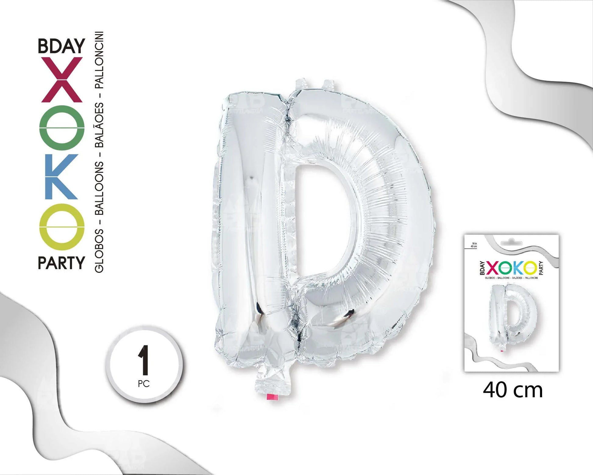 GLOBO FOIL 16/40CM PLATA D - yupiparty