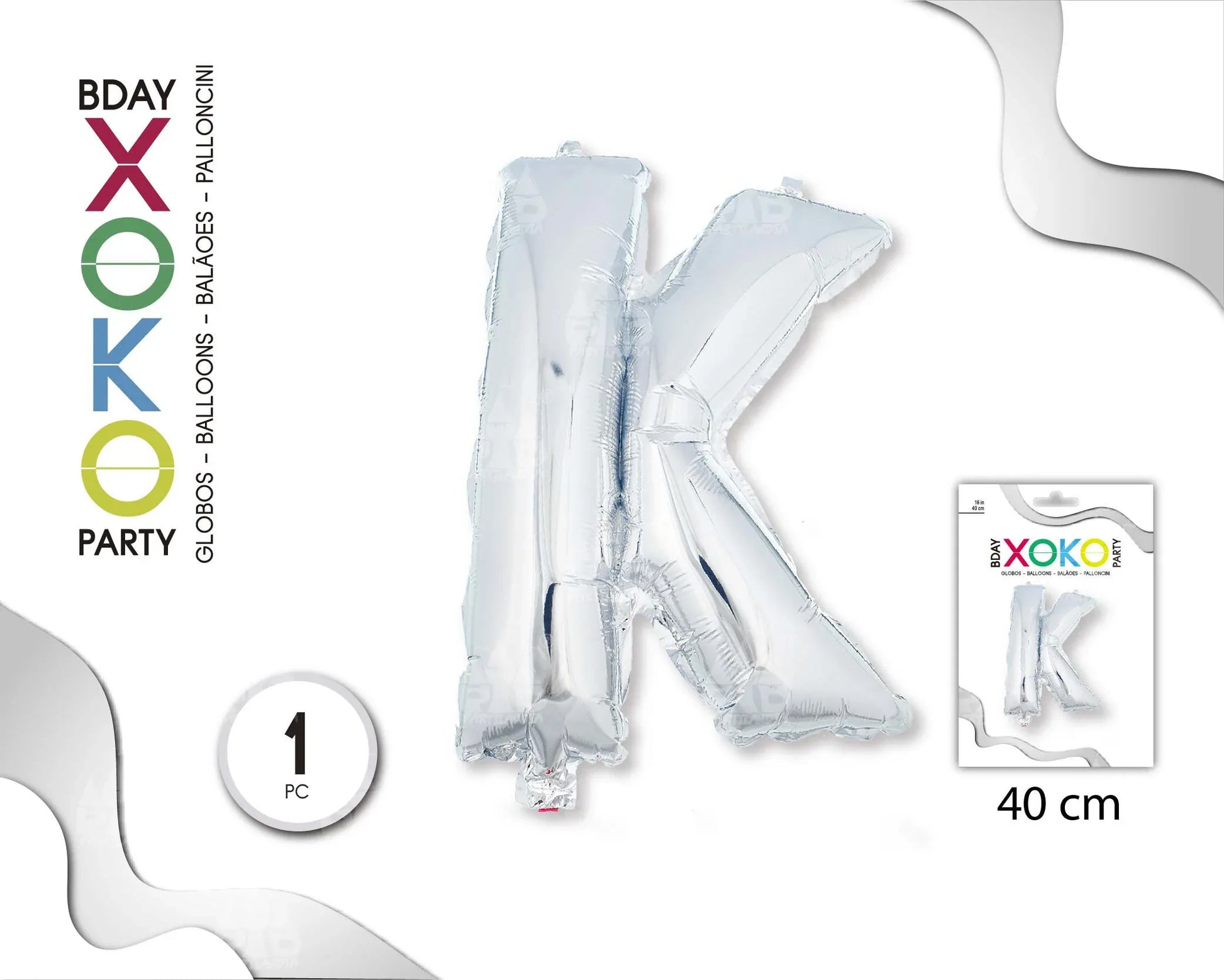 GLOBO FOIL 16/40CM PLATA K - yupiparty