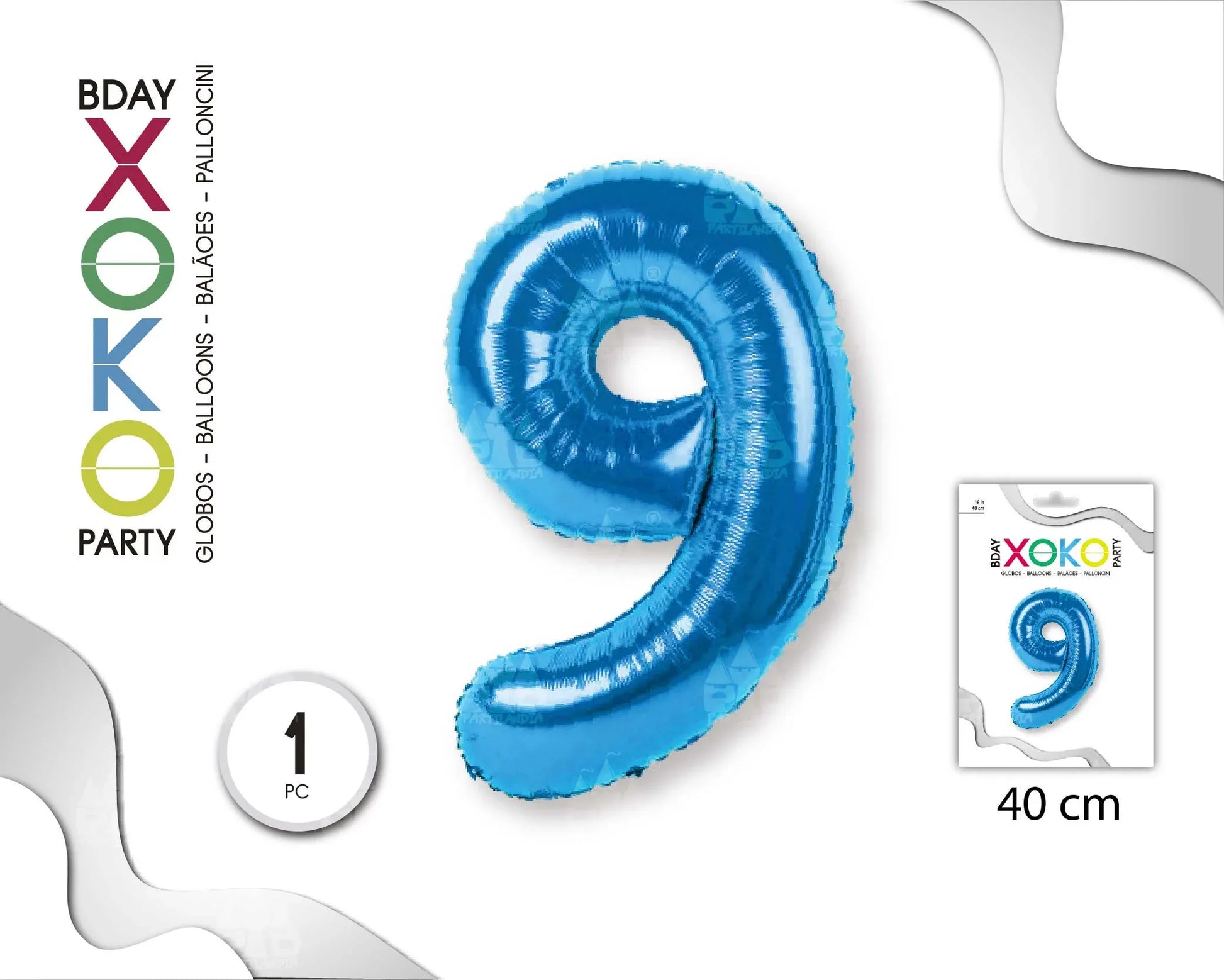 GLOBO FOIL 18/45CM AZUL 9 - yupiparty