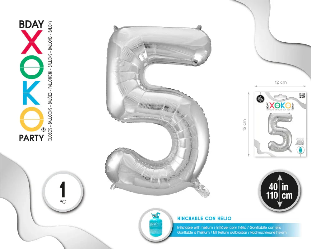 GLOBO FOIL 40/110CM PLATA 5 - yupiparty