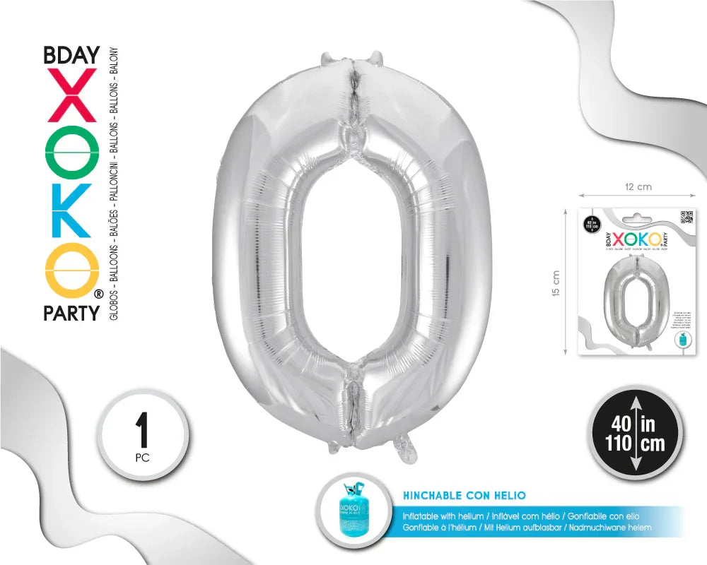 GLOBO FOIL 40/110CM PLATA 0 - yupiparty