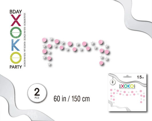 GUIRNALDA HILO 1,5M STARS ROSA 2 PC - yupiparty