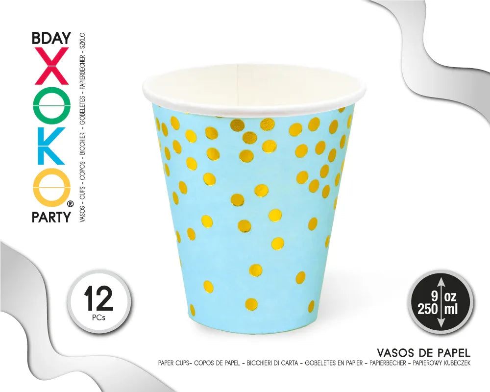 VASO 9OZ/250ML AZUL LUNAR ORO 12PC - yupiparty