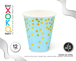 VASO 9OZ/250ML AZUL LUNAR ORO 12PC - yupiparty