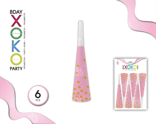 TROMPETA ROSA LUNAR ORO 6PC - yupiparty