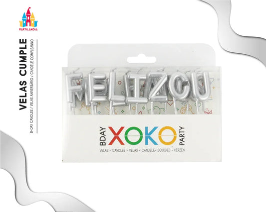 VELAS LETRAS FELIZ CUMPLE PLATA - yupiparty
