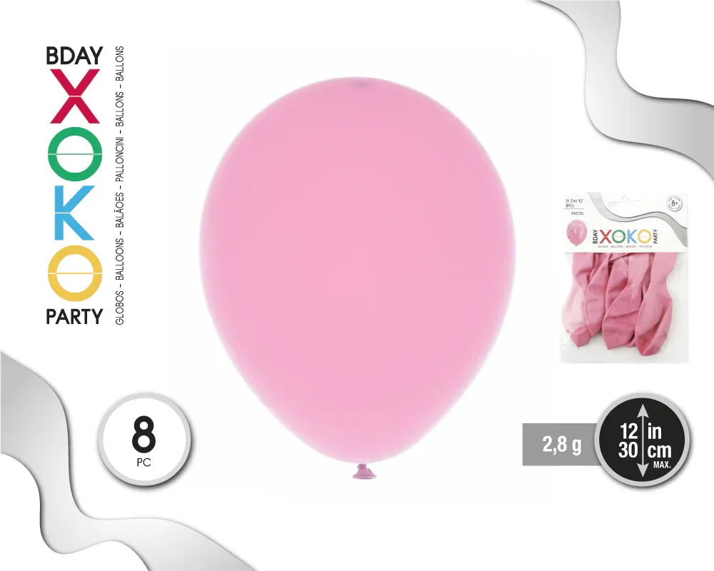 GLOBOS PASTEL 2.8G/30CM 8PC ROSA - yupiparty