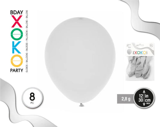 GLOBOS PASTEL 2.8G/30CM 8PC GRIS - yupiparty