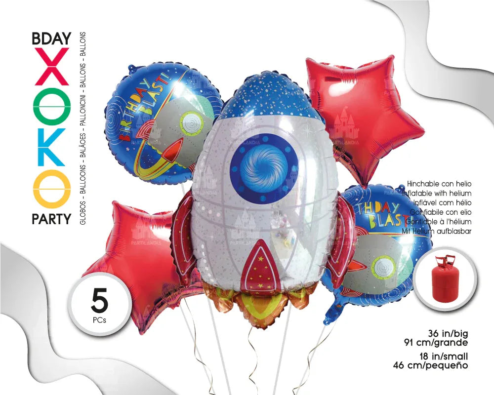 SET GLOBO MYLAR COHETE 5PC - yupiparty