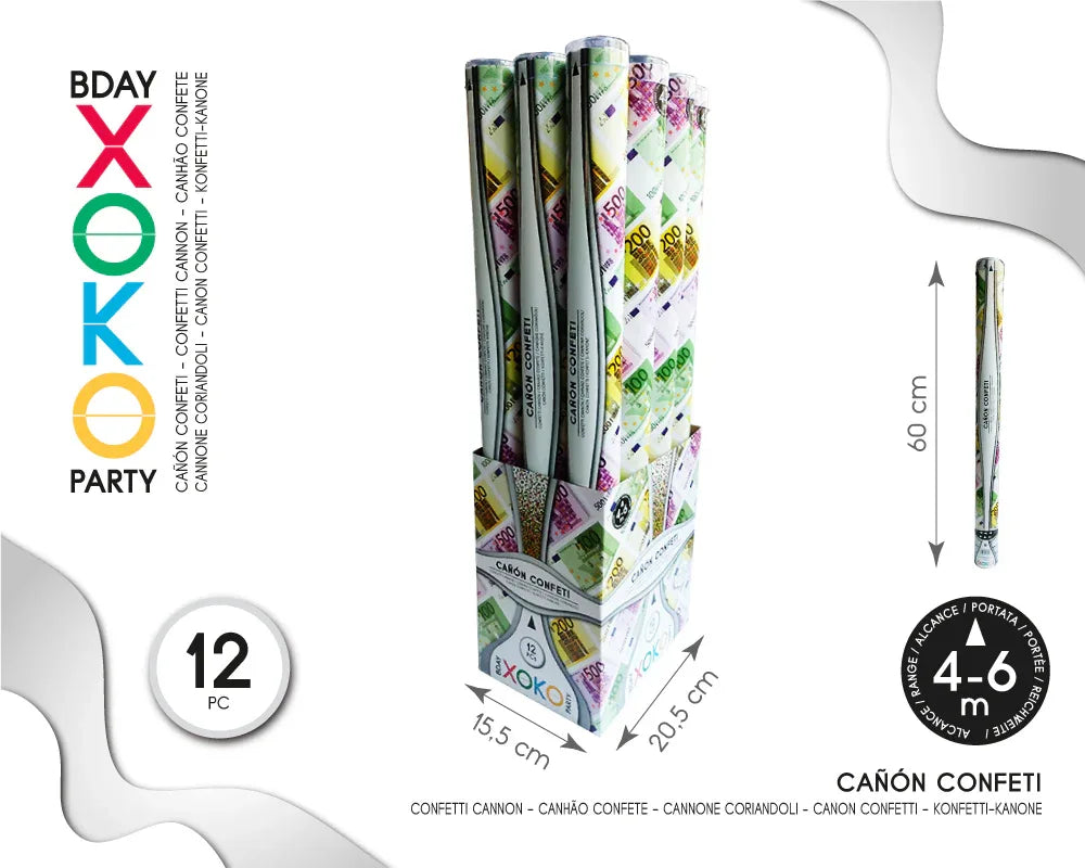 CAÑON CONFETTI EUROS 60CM - yupiparty