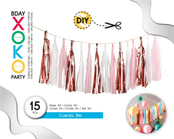 GUIRNALDA DE 15 POMPONES 3M ROSA+BL+CHAM - yupiparty